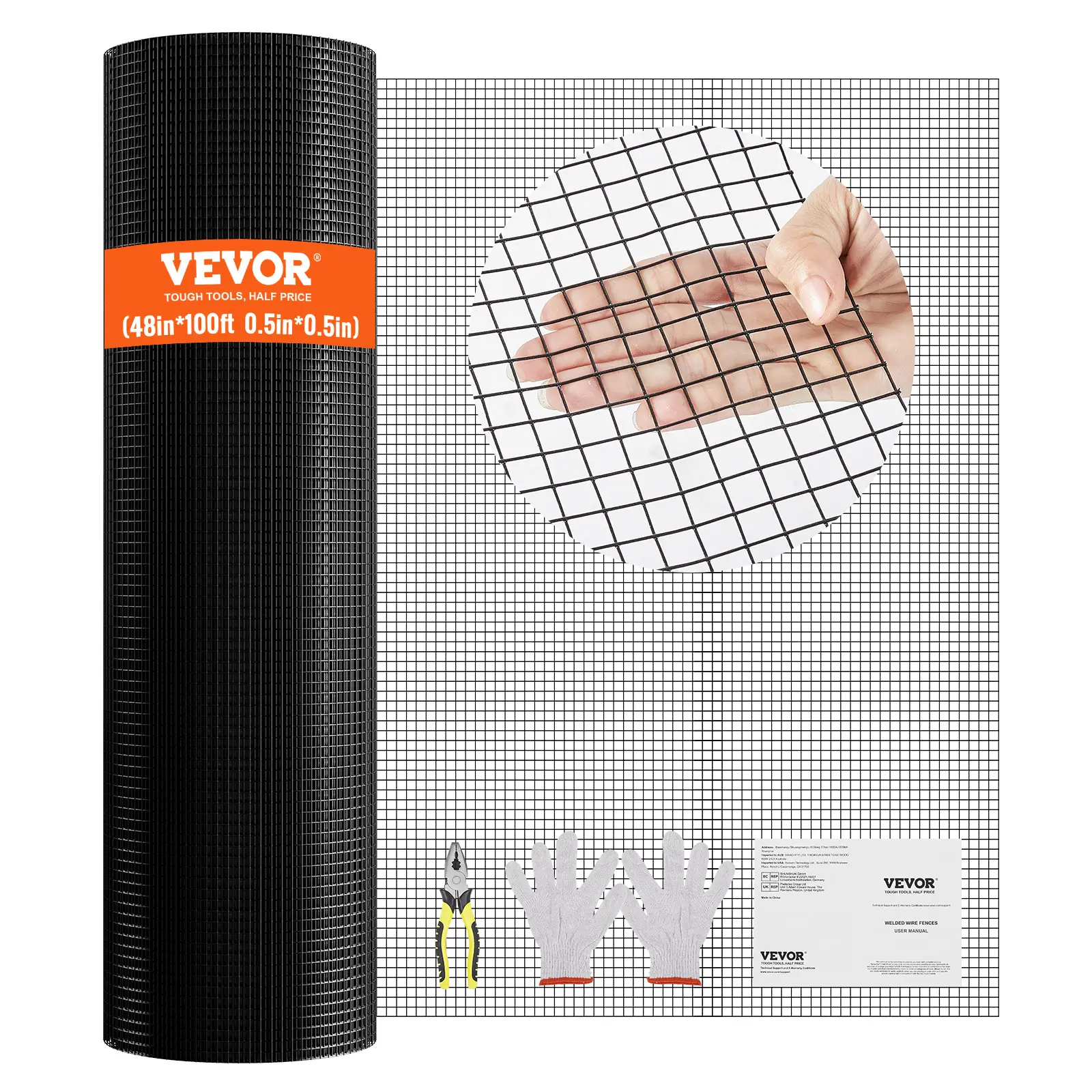 【Summerfinds】VEVOR Hardware Cloth 48'' x 100' Galvanized Wire Mesh Roll19 Gauge Chicken Wire Fence RollVinyl Coating Metal Wire Mesh for Chicken Coop BarrierRabbit Snake FencesPoultry Enclosures