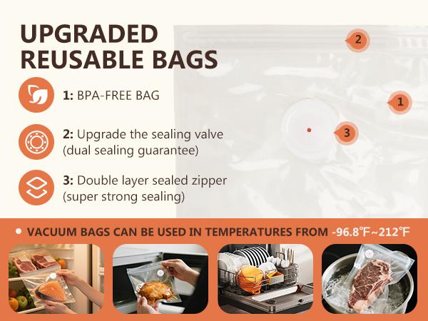 Food vacuum sealer (compact vacuum sealer + 30 reusable vacuum bags), powerful handheld vacuum sealer, preserves 10 times the freshness.