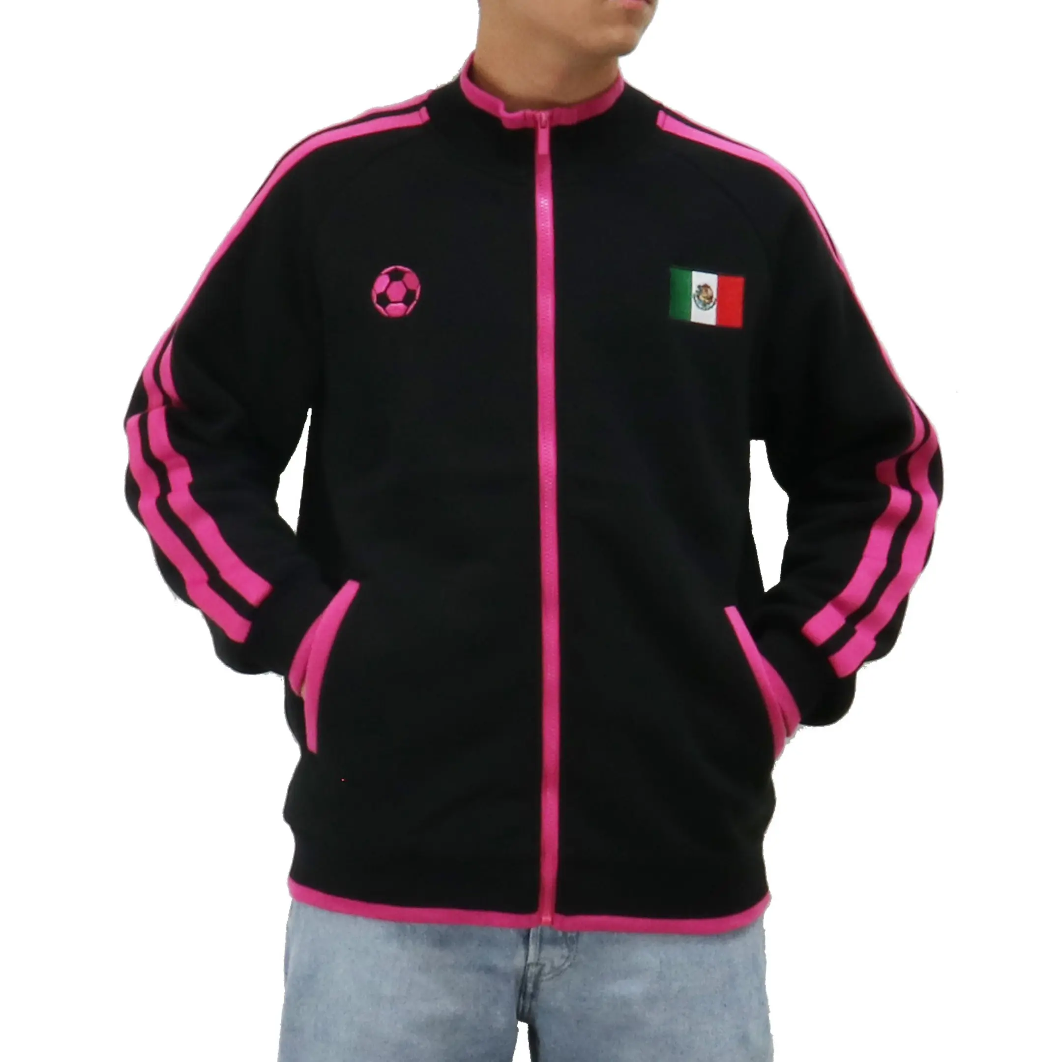 Men's Mexico Fleece Track Jacket in Black/Pink - Coats for Men - Menswear