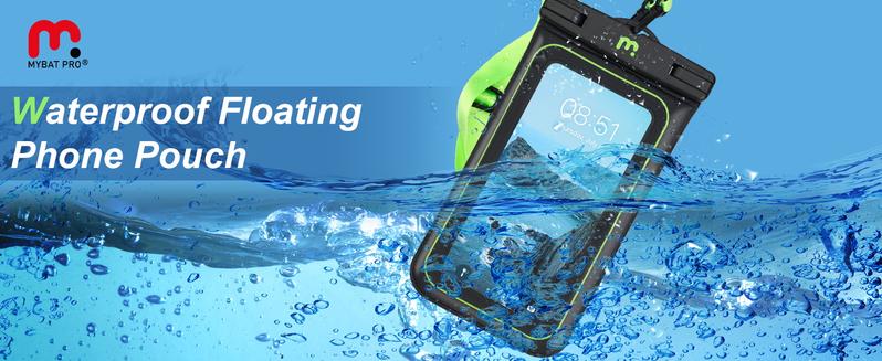 MYBAT PRO IPX8 Waterproof Transparent Protective Cellphone Pouch (Regular Size), Durable Smartphone Dry Bag with Detachable Lanyard, Universal Floating Waterproof Phone Case for Universal Phones - Black/Green