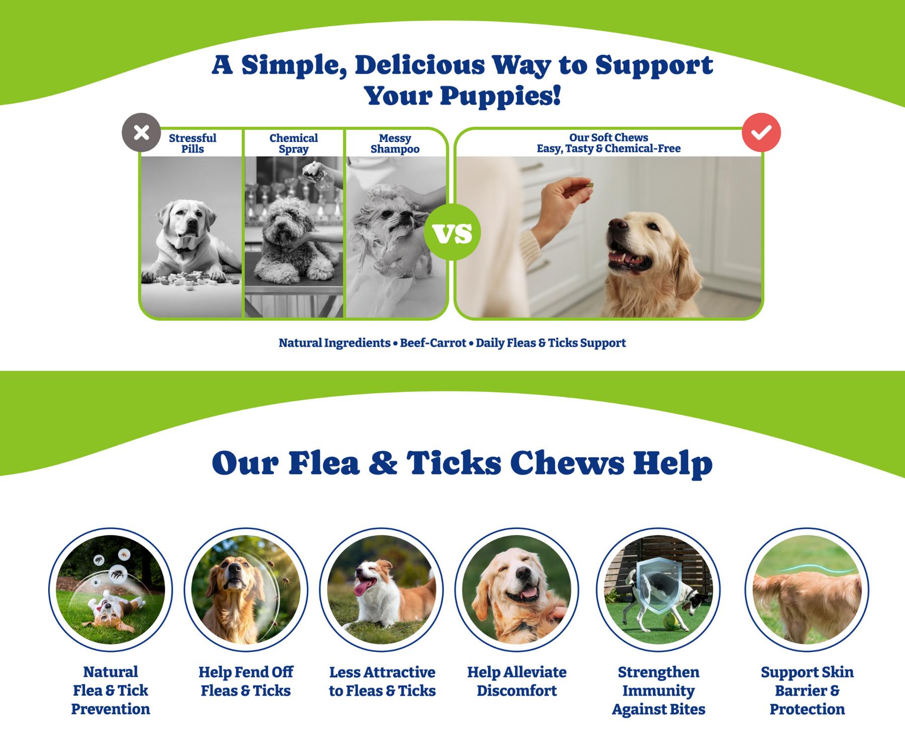 Flea & Tick Prevention for Dogs Chewables, YoYoBay Natural Dog Fleas and Ticks Control Supplement, Dogs Supplement, Natural Shield 5-in-1 Protection, Beef & Carrot Flavor, 180 Soft Chews Flea & Tick Prevention for Dogs Chewables, YoYoBay Natural Dog Fleas and Ticks Control Supplement, Dogs Supplement, Natural Shield 5-in-1 Protection, Beef & Carrot Flavor, 180 Soft Chews