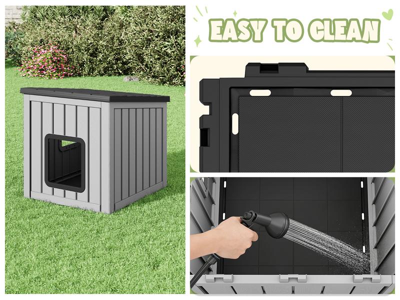 Durable All-Weather Cat House, Fade & Crack Resistant Resin Shelter with Roof, for Patio, Backyard & Garden