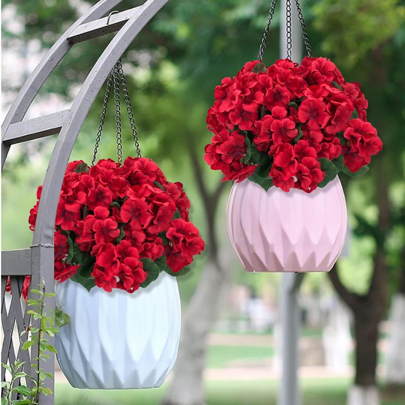 8 bundles of outdoor artificial geraniums, artificial plant UV resistant plastic flowers, used for indoor, outdoor, courtyard, hanging flower pots, porch, window home decoration (8, red)