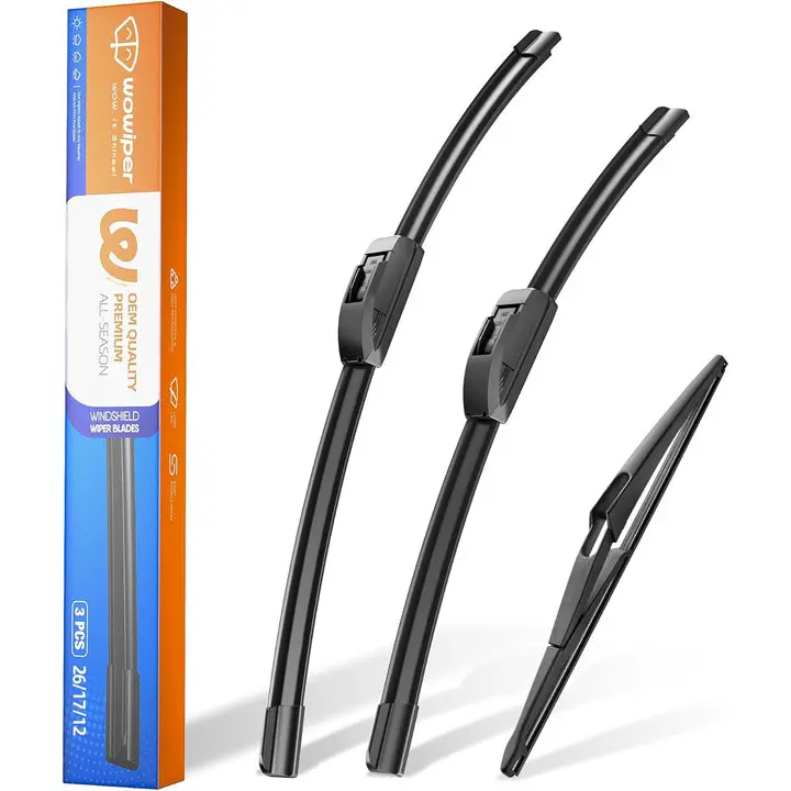 Wowiper Premium Automotive Replacement Windshield Wiper Blades for Nissan Rogue & SUV Pathfinder, 26"+17"+12" Aerodynamic Front & Rear Easy-Fit Set (Pack of 3)
