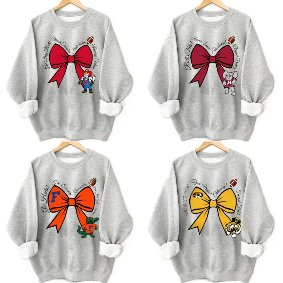 Vintage Varsity Bow Design Sweatshirt, Classic Graphic Print Sweatshirt, Retro Game Day Pullover, Classic Unisex Crewneck for Sports Fans Gift