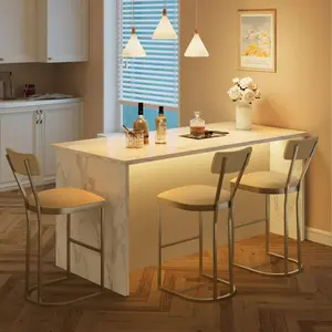 Bar Stools Set of 2, Curved Back with Metal Frame Island Chairs with Upholstered Modern Tall Barstools Counter Stools for Kitchen Dining Room (Gold)