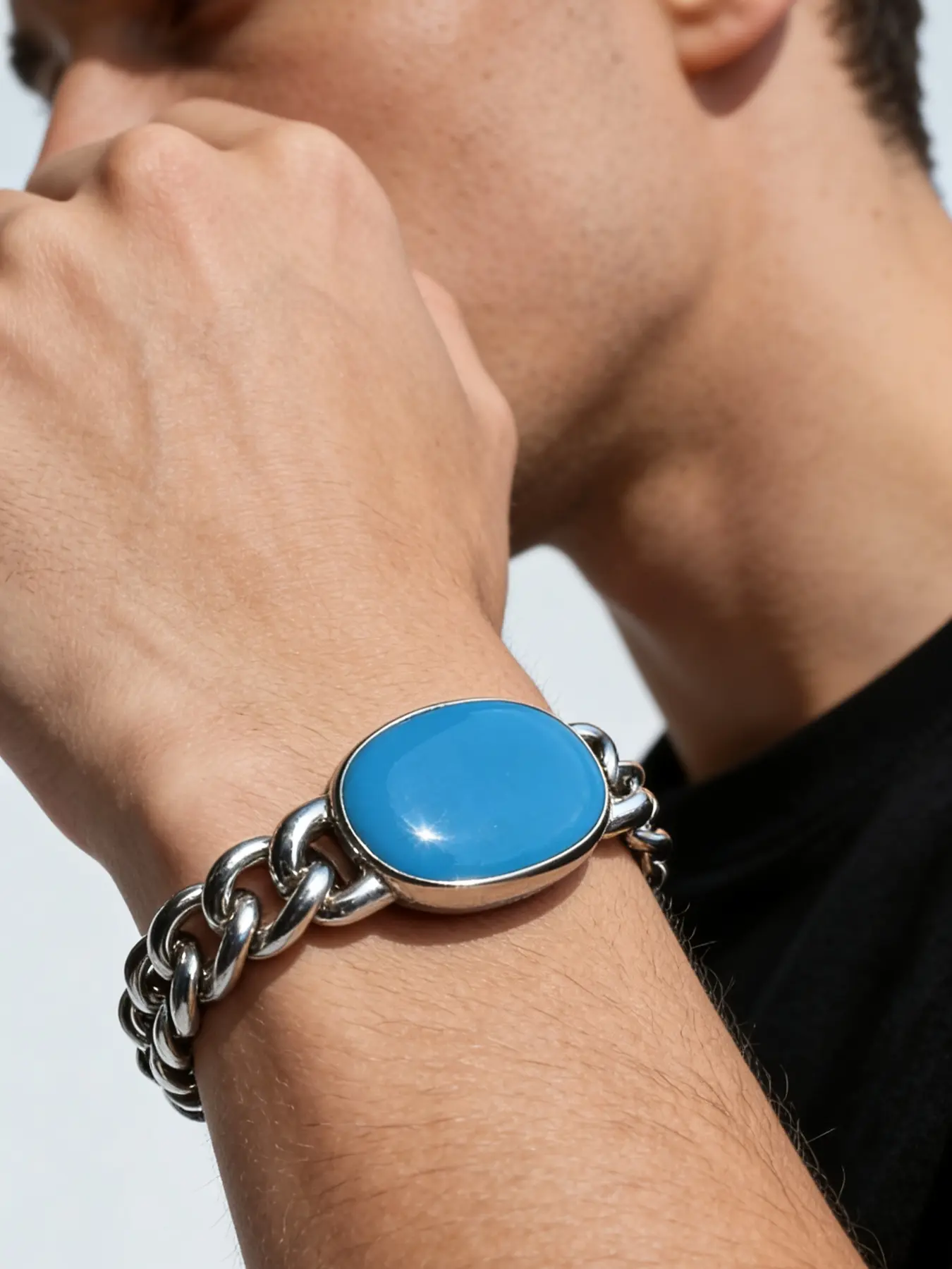 Indian Style Salman Khan Bracelet for Men, Stainless Steel Cuban Chain, Blue Drip Glue, Fashion Accessory, Bracelet Jewelry, Unique Design, Exquisite Bracelet, Cuban Link Bracelet, Cuban Chain Bracelets