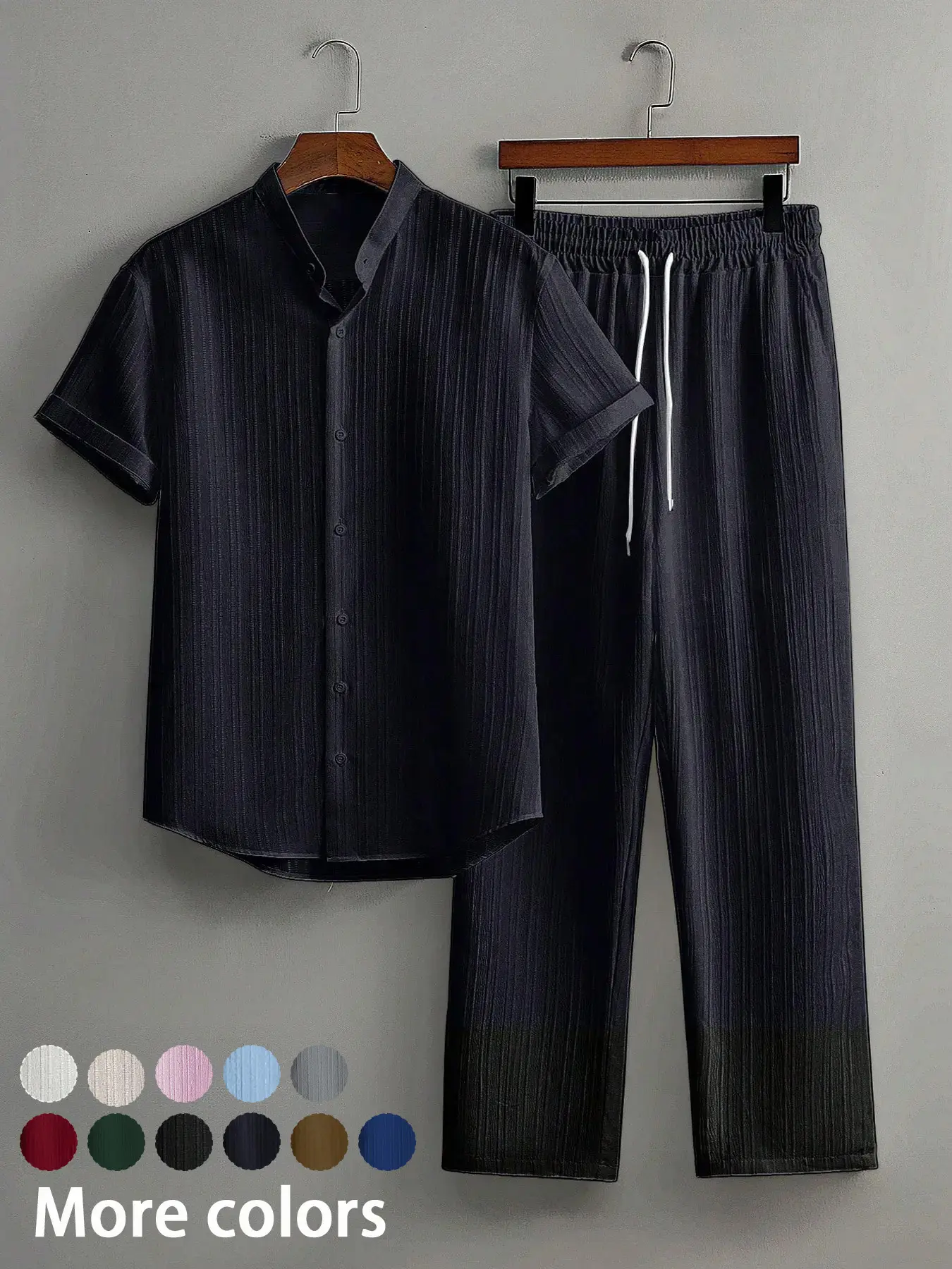Two-Piece Set Men's Linen Set, Casual Matching Short Sleeve Button Up Shirt & Pants Set for Summer, Men's Clothes for Beach Vacation