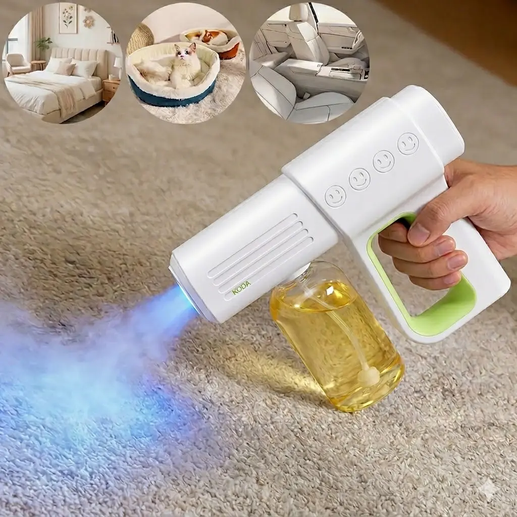 Cordless Nano Blue Light Sanitizer Spray Gun - Lightweight, Portable & Efficient Single Unit, High-Pressure Mist Sprayer, Rechargeable Electric Atomizer for Pet Odor Removal, Office Use, Car Cabin Disinfect (No Constant Power Sources Needed)