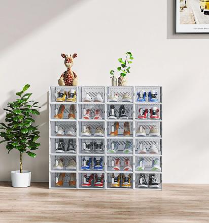24-Piece Stackable Plastic Mesh Shoe Box Set Modular Breathable Storage