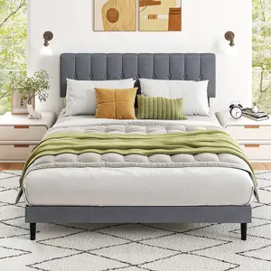 Gray Linen Upholstered Bed with Sponge, Density Board and Iron Gray Linen Upholstered Bed with Sponge, Density Board and Iron