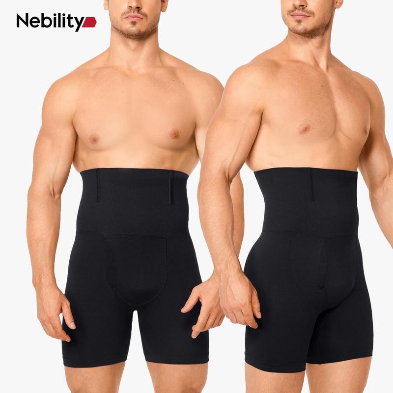 Nebility Men's High-Waist Tummy Control Shapewear, Compression Boxer Briefs Underwear, Seamless Belly Slim Fit