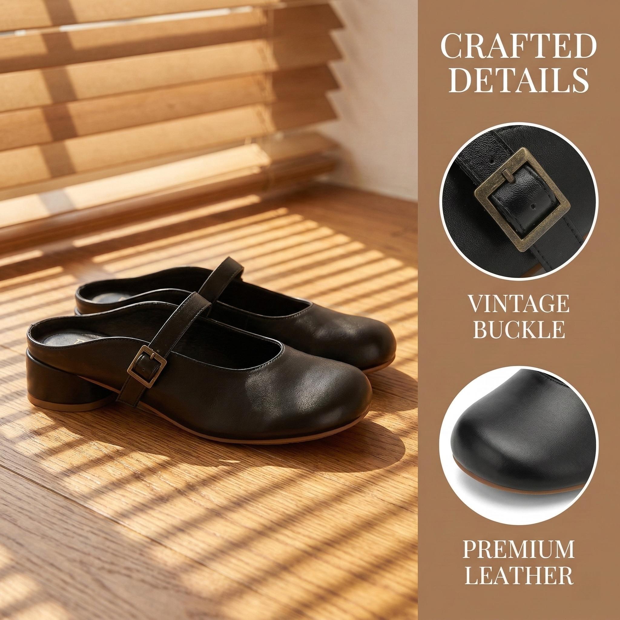 UBFEN Women's Mary Jane Mules Slip-On Chunky Low Heel Round Toe Comfort Dress Shoes