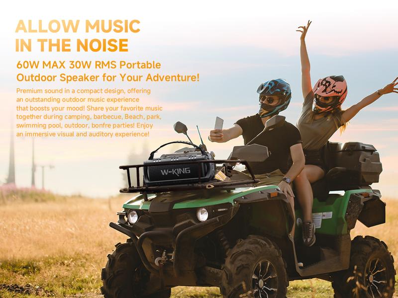 W-KING 60W Peak D8 Mini Portable Bluetooth Speaker, IPX6 Waterproof, 30W Wireless, 24-Hour Playtime, Powerful Bass, NFC, TF Card, USB Playback, Built-in Mic, AUX-IN, for Home, Outdoor Adjustable Subwoofer