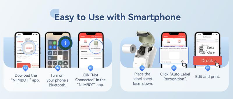 Niimbot Thermal label printer B1 sticker printer -2 Inch Mini Label Sticker Printer Came with One Roll White Label(2'' x1.18'')，Multiple Templates for Creative DIY, Small Business,Office,Home,School，App Editing,BPA-Free Thermal Label