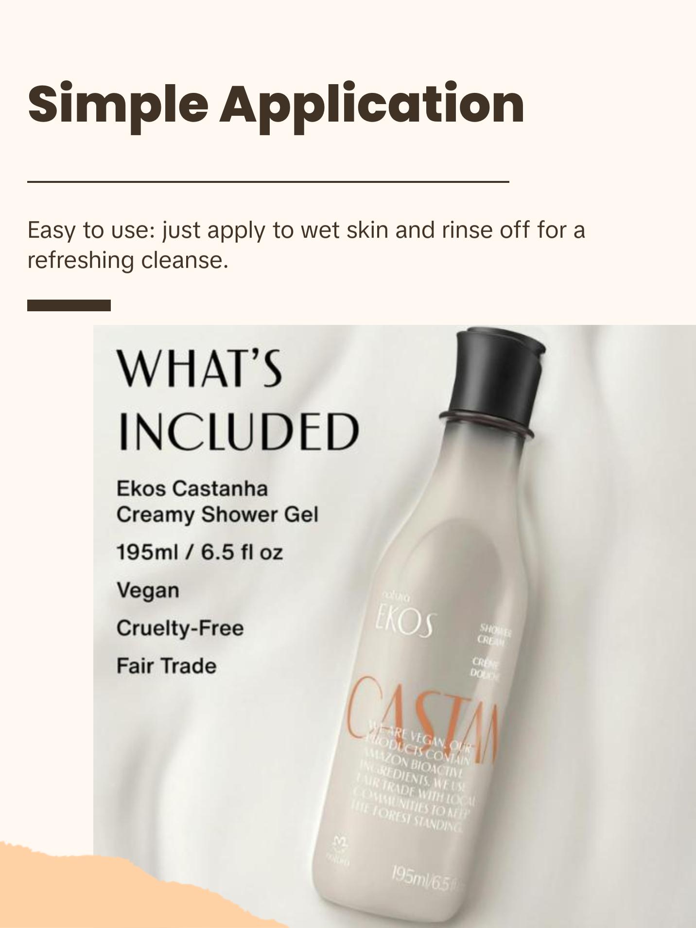 Natura Brazil Nut Creamy Shower Gel, Hydrating Vegan Body Wash Rich in Omega 6 & 9 6.5fl.oz