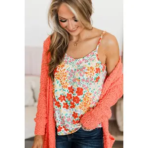 Quite Exceptional Floral Tank Top- Ivory & Orange