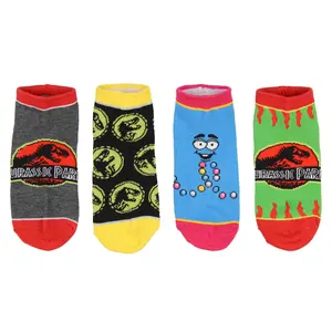 Jurassic Park Socks Kids T-Rex Dinosaur Jurassic World Ankle No Show Socks - 4 Pack For Boys Or Girls