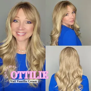 sunnymay 22 Inches Layered Style Women  Synthetic  OTTILIE Vail Vanilla Cream long curly brown  honey blonde  ash blonde  curly  glueless  ready to wear Knotless  Deep Wave  Deep Wave  Deep Wave  Deep Wave wig fashion