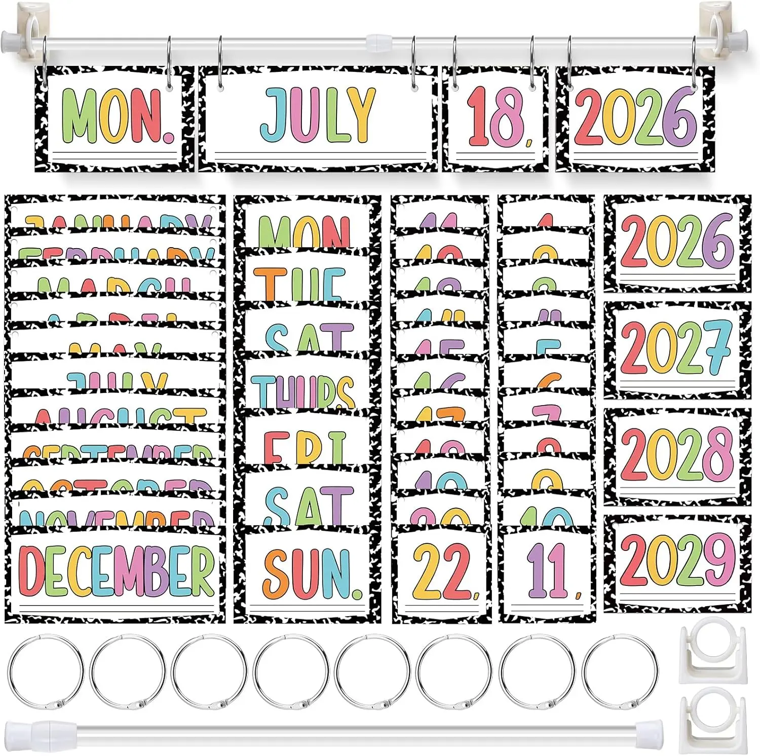Back to School Classroom Flip Calendar 2026-2029/ 2026-2030 Reusable Bulletin Board Decorations Set, Class Calendar Date Flip Chart Teacher Hack Organization Kit Include Holder & Date Cards for Preschool Kindergarten Primary Classroom Set up, School Class