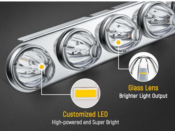 Partsam 1 Pair Radius Style 21.5" Front Air Cleaner Light Bar with 5Pcs Glass Watermelon Lights, Stainless Steel Bracket, Compatible with Peterbilt Kenworth Freightliner