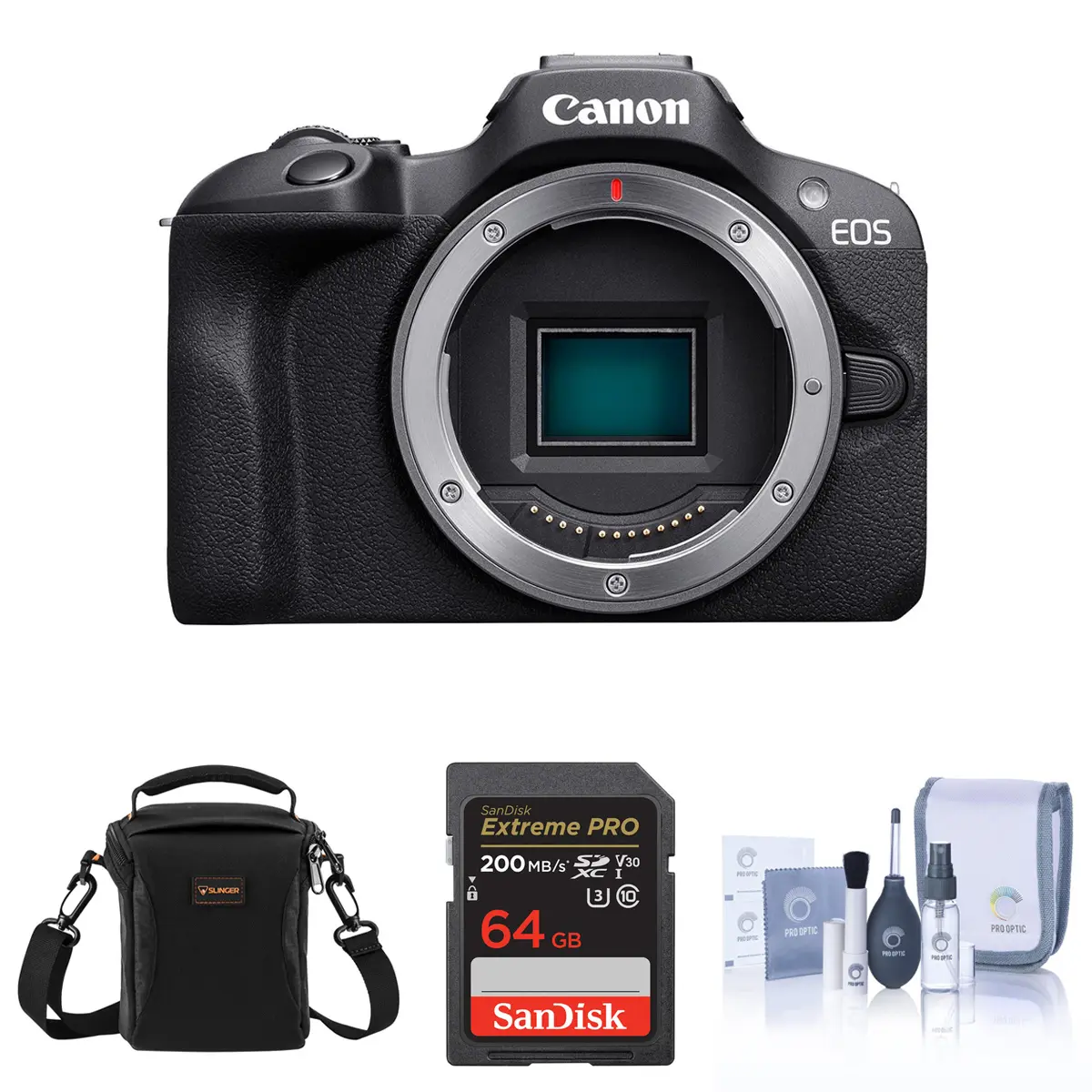 Canon EOS R100 Compact Wireless Mirrorless Camera Bundle with 64GB Memory Card, Shoulder Bag, and Cleaning Kit