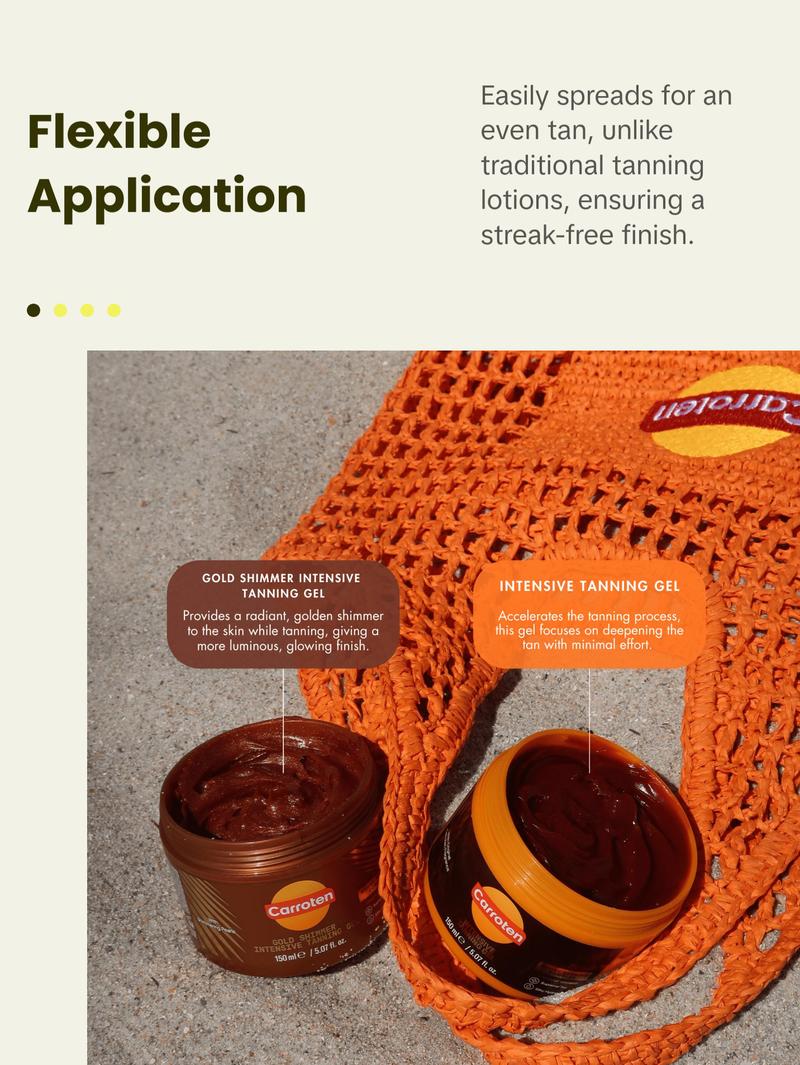 Carroten Intensive Tanning Gel | Browning Tan Accelerator | Non-Greasy, Water-Resistant with Carrot and Coconut Oil | Vitamin A & E For Moisture & Hydration | Made in Greece | 5 Fl Oz