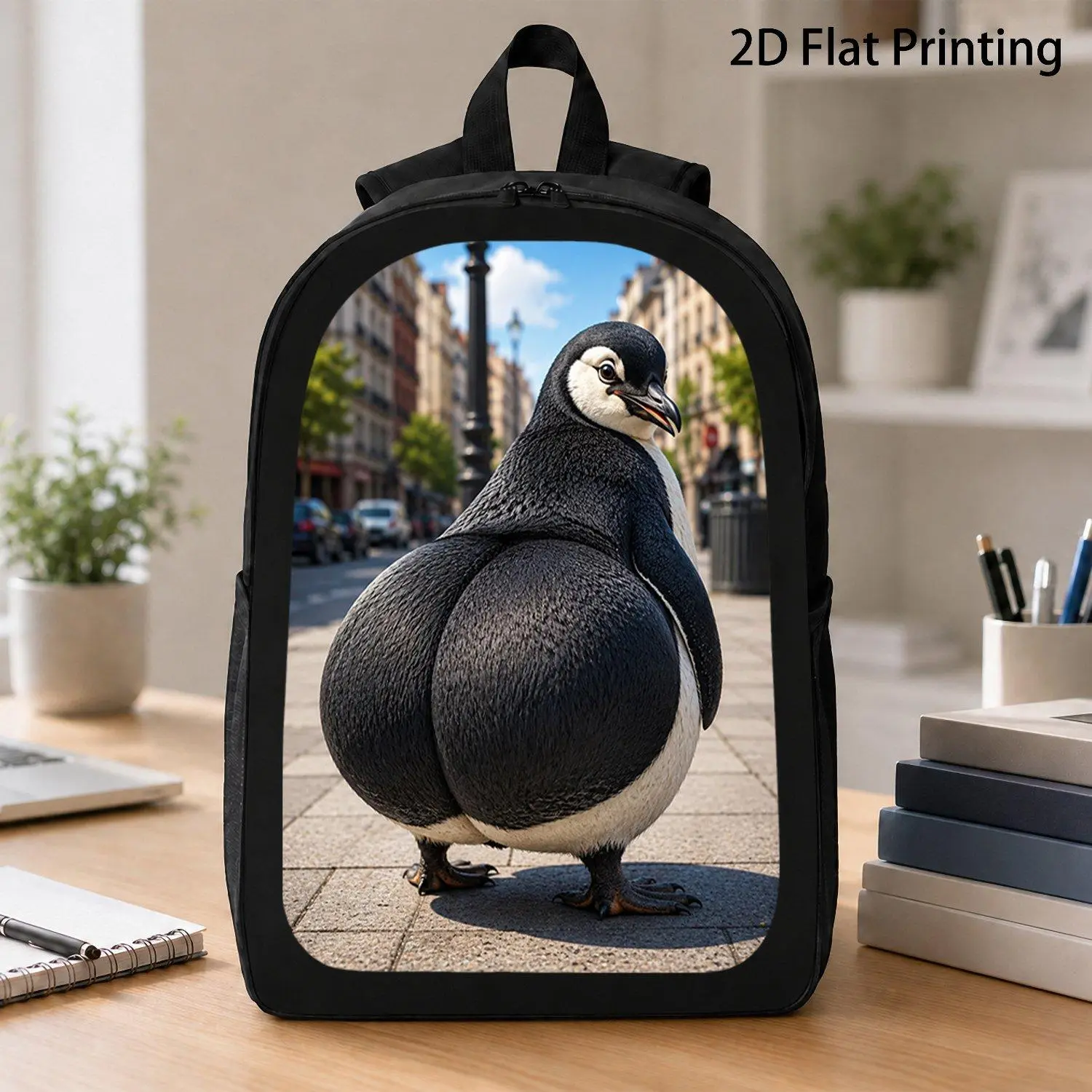 [17 Inch Backpack] 1pc Lovely Chubby Penguin Back View Art Print Backpack Popular Arctic Animal Graphic Laptop Backpack Casual Commuter Backpack Unique Gift For Penguin Fans