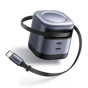 UGREEN Nexode Retractable 45W GaN Charger for iPhone 17, 3-Port USB C Fast Charger with 2.26ft Cable for iPhone 17/16/15/14/13 Series, Samsung Galaxy S25/24 Ultra, Pixel, iPad, Space Grey