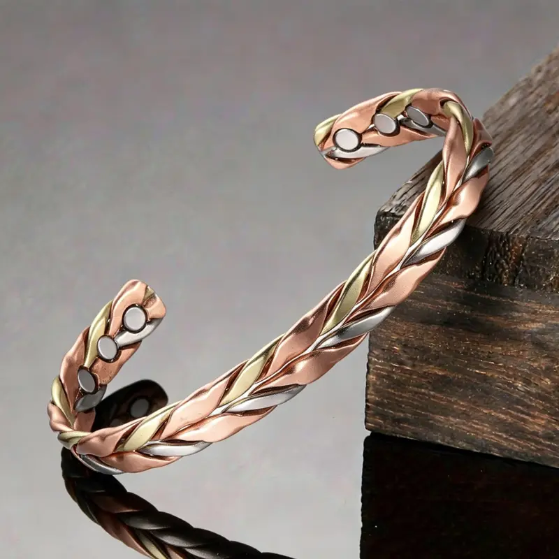 Pure Copper Magnetic Adjustable Twisted Cuff Bracelet & Bangle, Arthritis Pain Relief Jewelry for Daily Wear (Adjustable Size Bracelets & Bangles for Men), Twisted Look, Casual, Unisex, Metal