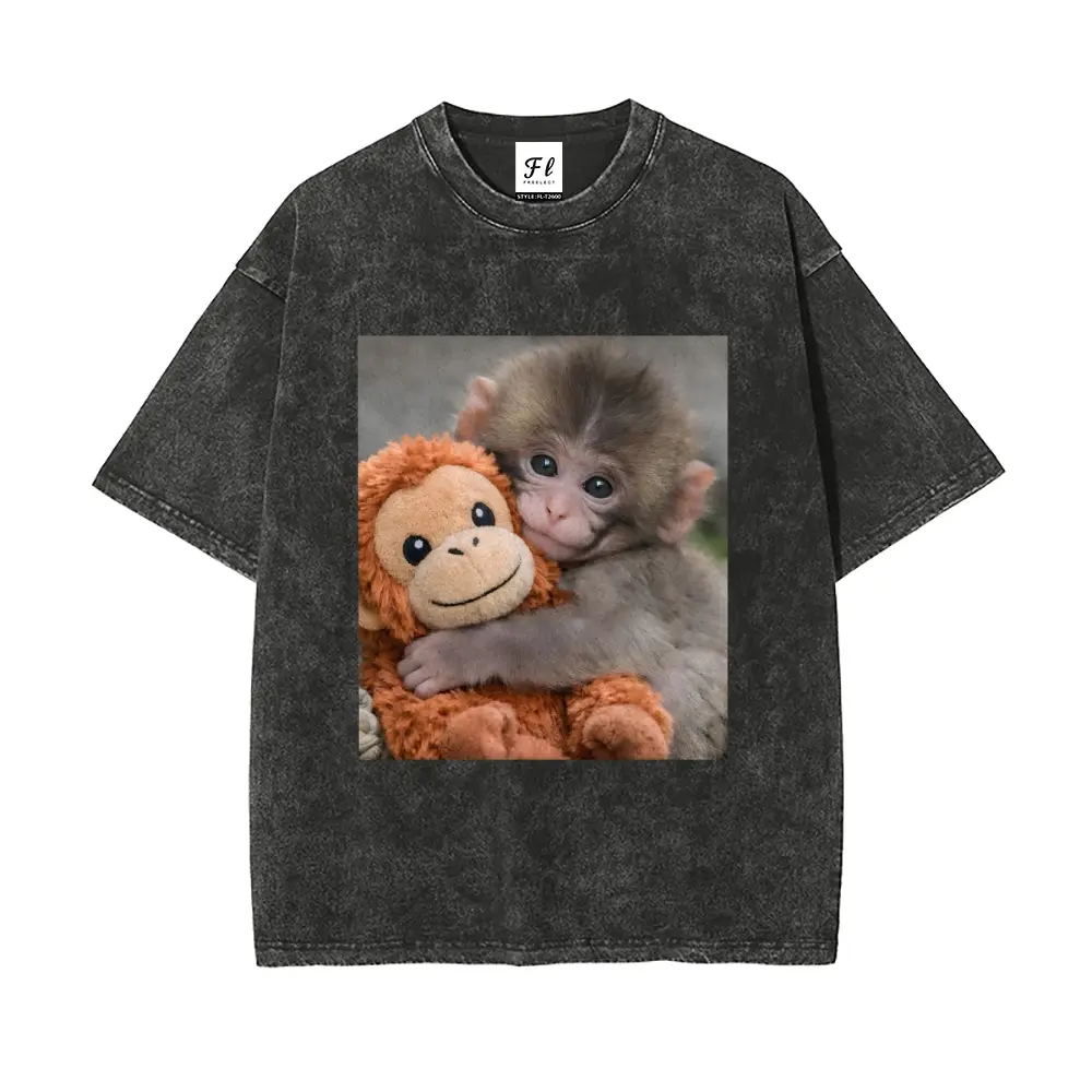 Men's Vintage Oversized Punch Monkey Graphic Round Neck Short-Sleeve T-Shirt - Soft, Stretch, Breathable, High-Quality Print, Streetwear Casual Top; Unisex Option Available