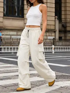 Women’s Baggy Cargo Pants – Oversized Parachute Trousers with Elastic High Waist, Adjustable Drawstring Hem & Utility Pockets for Streetwear, Travel, Festival & Casual Daily Outfits