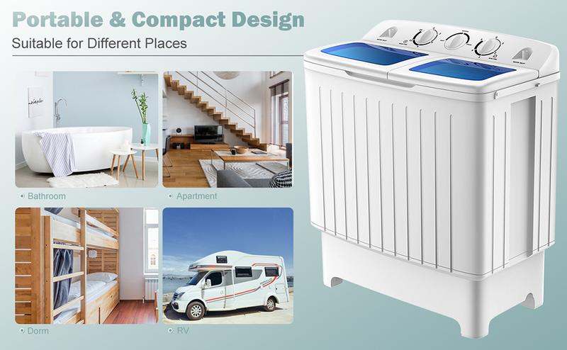 Costway Compact Twin Tub Washing Machine, Control Knobs, Timer Control, Built-in Pump Drain, Durable Design, Compact Laundry Washer for RV, Apartments and Dorms