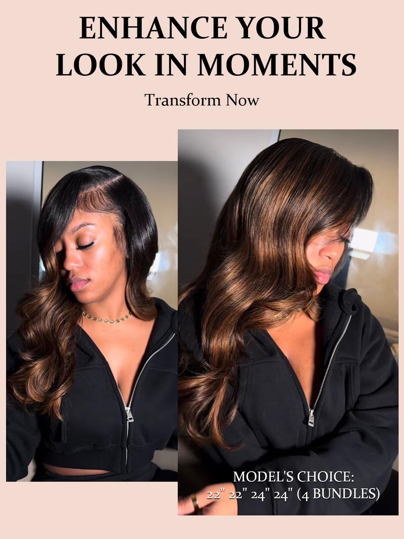 [Wequeen] #FB30 Highlight Hair Bundles Brazilian Colored Human Hair #T1B/P4/27 Body Wave Straight Quick Weave Sew in/Glue in Budget Friendly 10A Valentine Gifts
