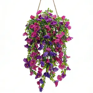 Fake Artificial Hanging Flowers for Outdoors Decoration, 2 PCS Faux UV Resistant Artificial Outdoor Flowers, Fake Plants Look Real No Fade Spring Decor for Porch Home Patio Balcony and Yard