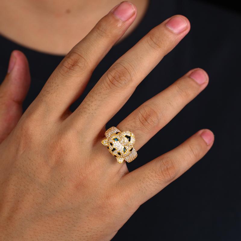 【#R519 】Leopard Ring UCCIYO Lab-Created Moissanite S925 Sterling Silver Moissanite Ring for Women Men Hip Hop Jewelry Gift