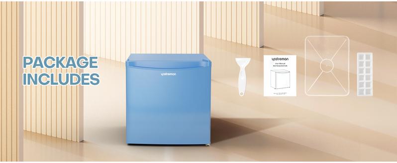 Upstreman mini fridges 1.7 Cu Ft with Freezer FR17 Adjustable Thermostat Energy Saving Low Noise Single Door Compact Refrigerator for Dorm Office Can Bedroom blue fridge mini  brands Small pantry drink fridge skincare fridge Portable