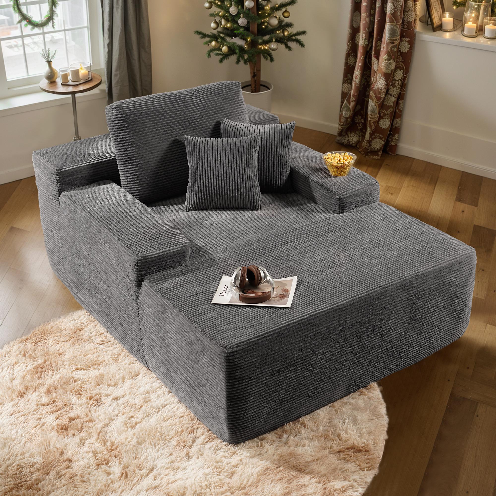 Oversized Chaise Lounge Chair Indoor Upholstered Sofa Bed Lounge Couch Chair,Reading Chair Sleeper Cloud Sofa Couch,Plush Chair Bed for Living Room Bedroom (Black)