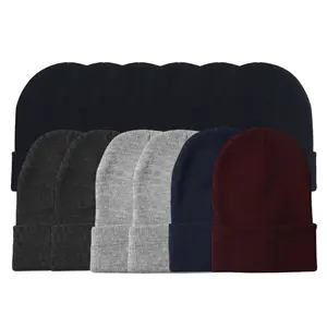 Men's Knit Cuffed Beanie Cuffed Thick Premium Quality Knitted Slouchy Beanie for Men 1/2/3/4/5/6/12 Pack Women Unisex Winter Cozy Warm Hat Acrylic Ski Stocking Cuffed Cap Skull Cap Assorted Value Pack
