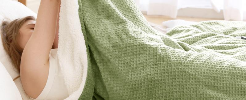 【Best Gift】BLUNIQUE Heated Electric Waffle Sherpa Fleece Blanket Fast Heating 6 Levels 4H Auto-Off ETL-Certified Premium Waffle Sherpa Electric Blanket Automatic