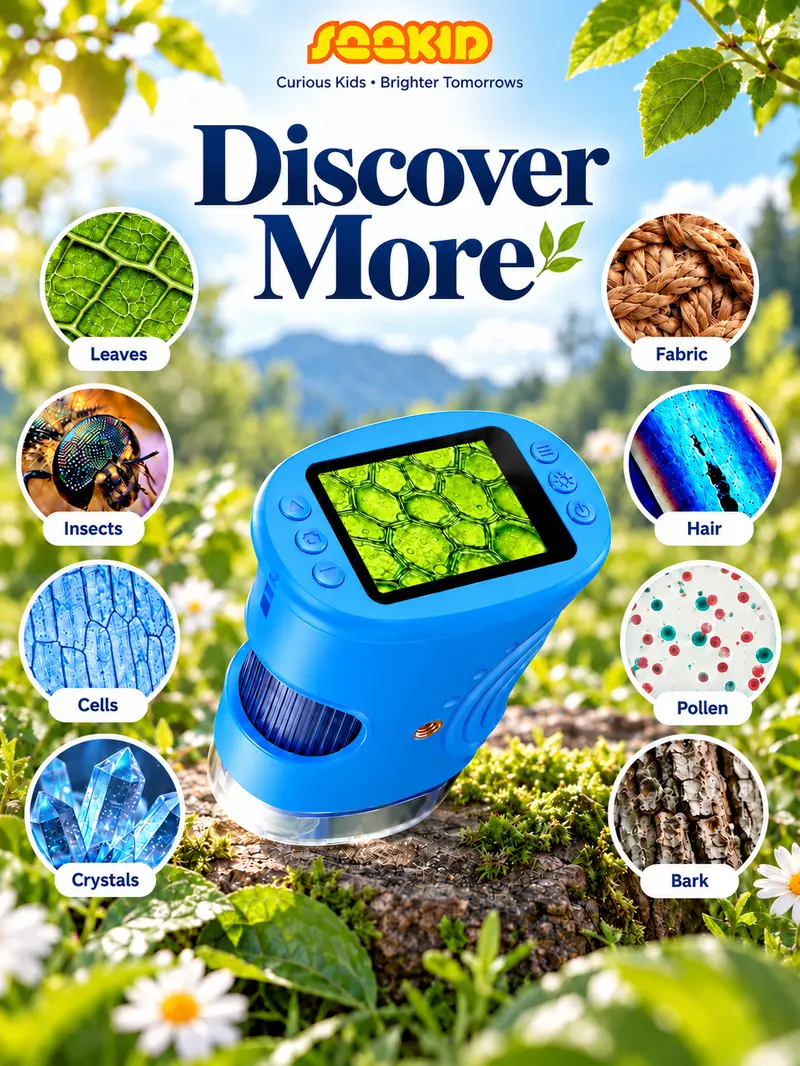【2027 Upgrade】SEEKID 1000X Handheld Microscope for Kids with 4K 2.0" Screen, Photo & Video Camera, Rechargeable and Portable, a Fun STEM Gift & Birthday Present for Ages 3+,back to school