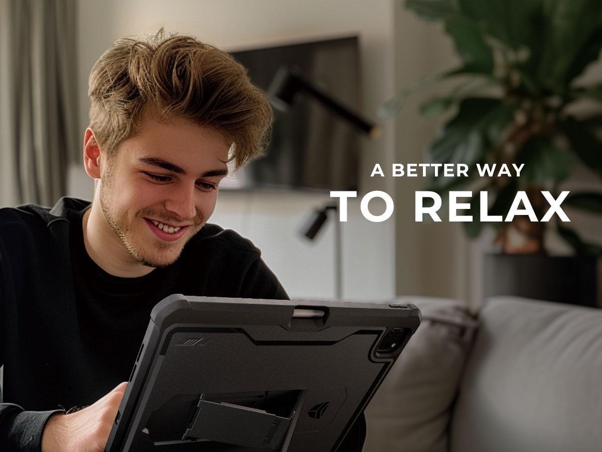 Dexnor for iPad Pro 12.9 Inch Case 2022/2021/2020(6th/5th/4th), Heavy Duty Shockproof Dual Layer Full-Body Bumper Protective Cover with Built-in Screen Protector & Kickstand & Pen Holder