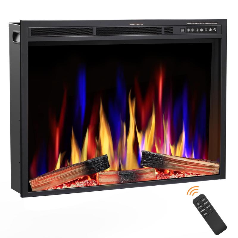 R.W.FLAME 36"&39'' Electric Fireplace Insert, Adjustable 5 Flame Colors, 12 Log Colors, 5 Flame Speeds and Brightness, Remote Control, Timer, Adjustable Temperature from 50°F to 99°F, 750W/1500W