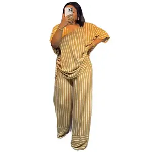 summer spring clothes 2025 Summer New Casual Loose Women's Two Piece Set V-neck Striped Short Sleeve Top Wide Leg Pants Set Womenswear Check