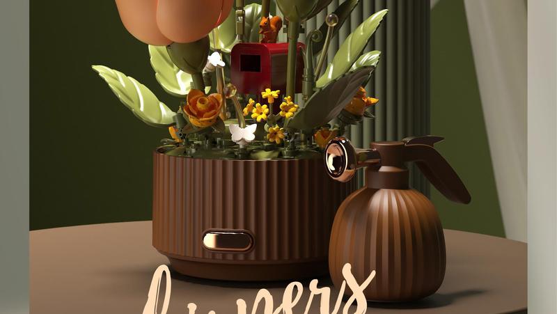 Dynamic Interactive Building Block Flower One Click Blooming Ambient Night Light Educational Assembly Desktop Ornament Perfect Gift(Building block style, requires assembly)