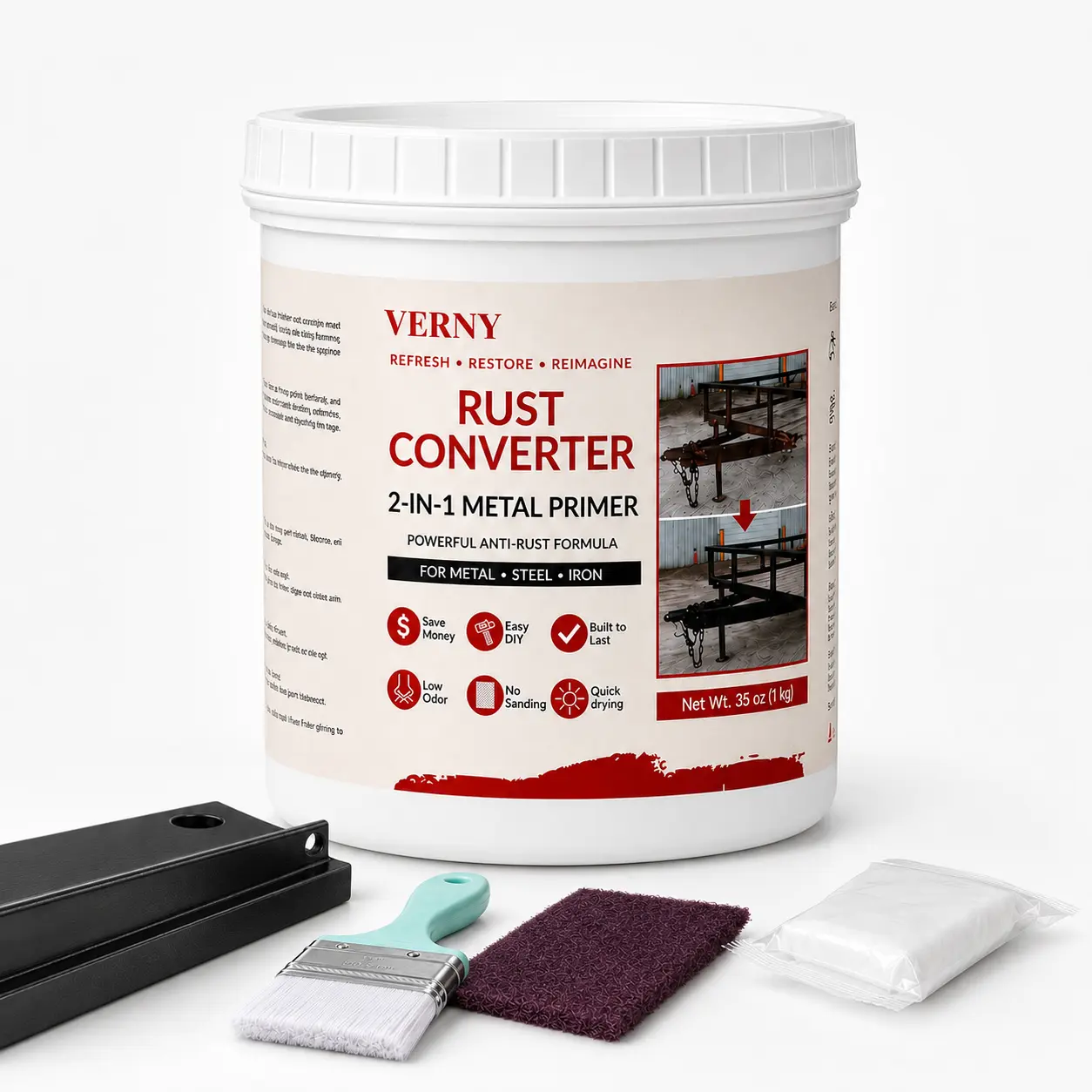 2-in-1 Rust Converter & Metal Primer, Water-Based Rust Inhibitor Coating for Metal, Steel & Iron, No Sanding Needed, Converts Rust to Black Protective Finish
