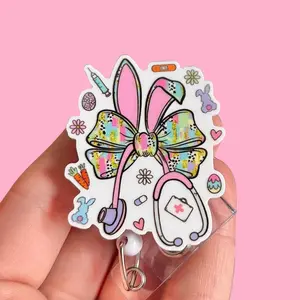 Glitter My Badge Easter stethoscope badge reel for nurse and hospital workers. Serious Goose Badge clip Badge pull - Retractable swivel clip with a 360 rotation. Great gift for coworkers.