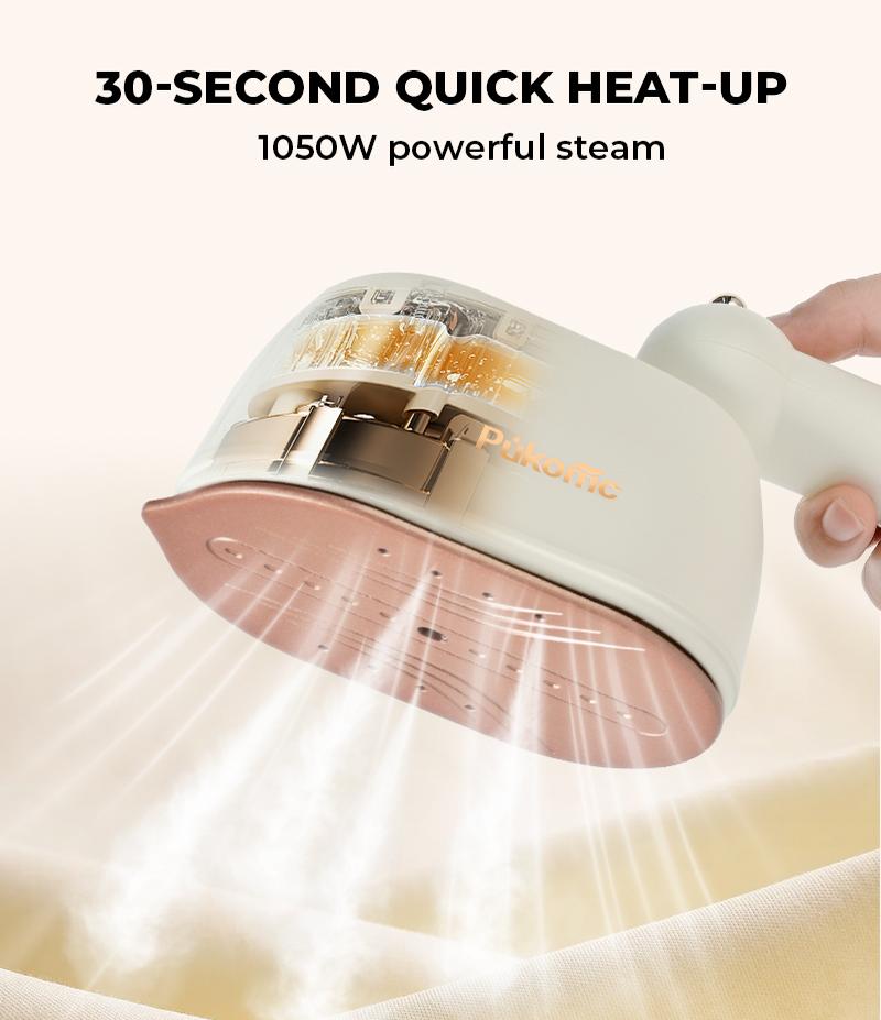 Pukomc Handheld Mini Steam Iron – 1050W, Quick Heat-Up, 180° Handle & Dual Nozzles for Efficient Ironing, Compact & Powerful