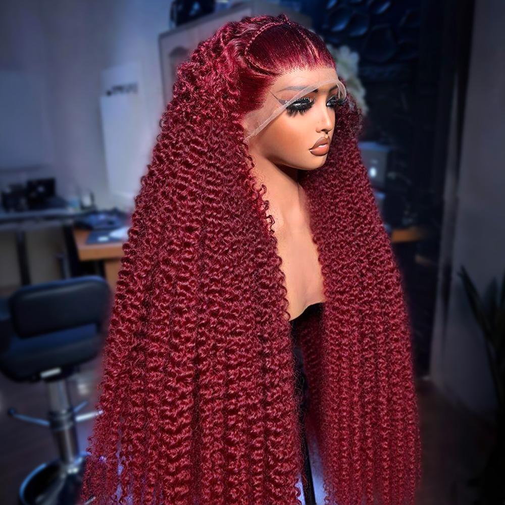 13x6 Hd Colored 99j Burgundy Lace Frontal Human Hair Wig 30 32 Inch Brazilian Water Wave Curly Red Wigs 13x4 Deep Wave Frontal Wig 100% Human Hair Quality On Sale