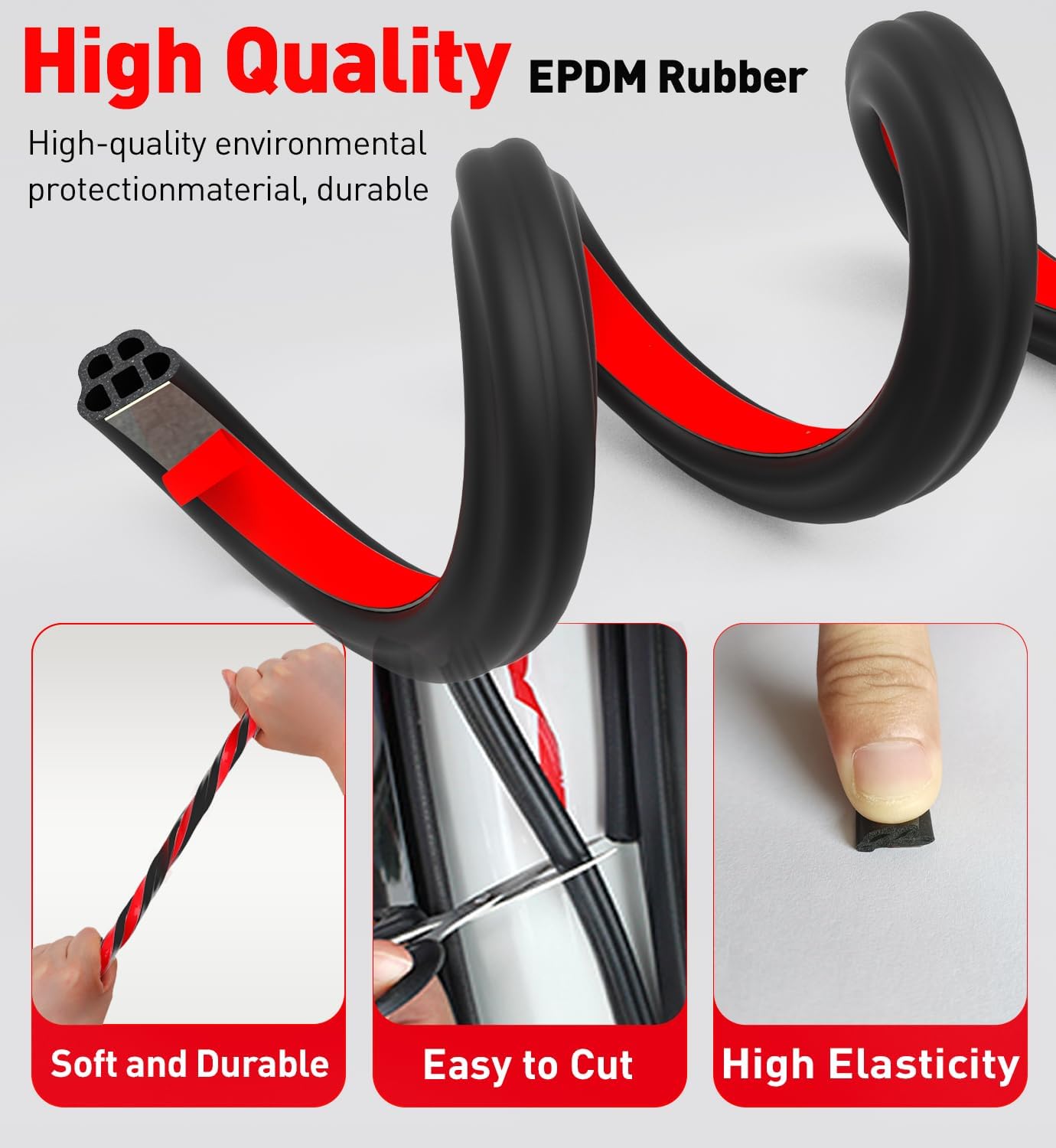 52.5Ft Car Door Seal,Thickened Rubber Automotive Weather Stripping for Hoods,Trunks,Windows,Universal Soundproof Car Weather Stripping Car Accessories for Most Car,Truck,SUV